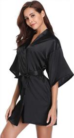 img 2 attached to Pure Color Satin Short Kimono Robes For Women - Ideal For Bridal Parties And Events With Elegant Oblique V-Neck