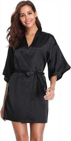 img 4 attached to Pure Color Satin Short Kimono Robes For Women - Ideal For Bridal Parties And Events With Elegant Oblique V-Neck