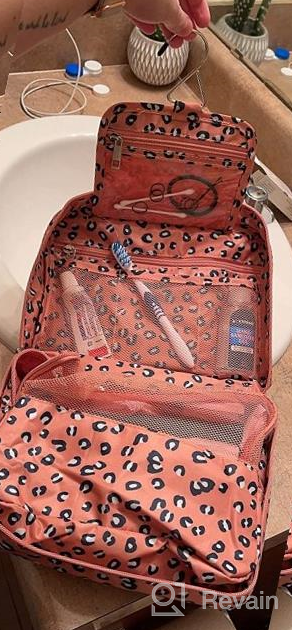 img 1 attached to Waterproof Hanging Toiletry Bag For Women And Girls - Narwey Cosmetic Makeup Organizer With Blue Leaf Design review by Dave Sidhu