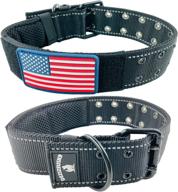 🐕 k9 tactical military style dog collar and harness - heavy duty 2" wide nylon webbing for large xl big dogs - metal two pin belt buckle - usa american flag patch (20"-28", black) logo