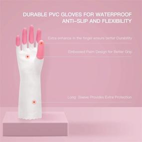 img 1 attached to 🧤 PACIFIC PPE 2Pairs Cleaning Gloves - Dishwashing Reusable, Waterproof PVC, Kitchen - Unlined and Flocked with Cotton Liner - Pink & Blue, Size L