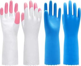 img 4 attached to 🧤 PACIFIC PPE 2Pairs Cleaning Gloves - Dishwashing Reusable, Waterproof PVC, Kitchen - Unlined and Flocked with Cotton Liner - Pink & Blue, Size L