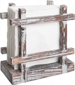 img 4 attached to Rustic Wood Napkin Holder For Table With Cross-Corner Design - MyGift Farmhouse Style