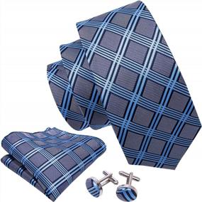 img 2 attached to Barry.Wang Designer Classic Ties For Men Set Formal Pocket Square Cufflink Check Plaid