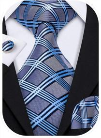 img 4 attached to Barry.Wang Designer Classic Ties For Men Set Formal Pocket Square Cufflink Check Plaid