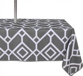 img 4 attached to LUSHVIDA Moroccan Outdoor And Indoor Tablecloth - Washable Waterproof Wrinkle Free Table Cloth With Zipper And Umbrella Hole For Spring/ Summer/ Party/ Picnic/ BBQS/ Patio (Rectangle 60X84 Inch, Grey)