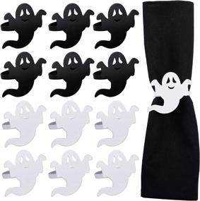 img 4 attached to LogHog Ghost Napkin Rings Set Of 12, White And Black Ghost Napkin Buckle For Halloween Holiday Birthday Party Decoration