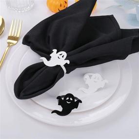 img 2 attached to LogHog Ghost Napkin Rings Set Of 12, White And Black Ghost Napkin Buckle For Halloween Holiday Birthday Party Decoration