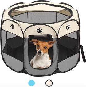 img 4 attached to 🐶 SweetBin Medium Dog Playpen/Cat Pen: Waterproof Bottom, Removable Zipper Top, Travel-Friendly | Side Door for Dogs & Cats