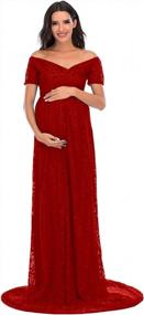 img 4 attached to Elegant Off Shoulder Lace Floral Maternity Gown For Baby Shower, Photography & Bridesmaid Dress - ZIUMUDY