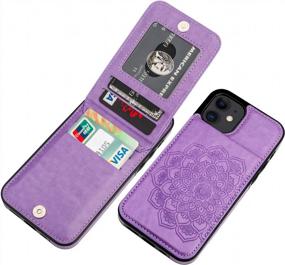 img 4 attached to Vaburs iPhone 12 Pro Case with Wallet Card Holder - Embossed Mandala Pattern Flower PU Leather - 4 Card Slots - Kickstand - Shockproof Flip Cover - 6.1 Inch (Purple)