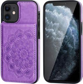 img 3 attached to Vaburs iPhone 12 Pro Case with Wallet Card Holder - Embossed Mandala Pattern Flower PU Leather - 4 Card Slots - Kickstand - Shockproof Flip Cover - 6.1 Inch (Purple)