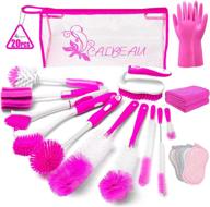 🧼 20pcs pink cleaning scrub brushes set: long handle kitchen brushes for effective cleaning - bendable bottle brush, sponges, cleaning towel, gloves included - ideal for household use logo