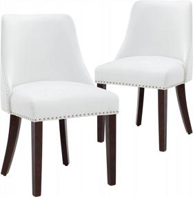 img 4 attached to Набор из 2 современных обеденных стульев середины века с деревянными ножками и удобной белой обивкой - идеально подходит для кухни, ресторана или спальни