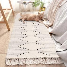 img 4 attached to LEEVAN Boho Runner Rugs,2.3 Ft X 5.3 Ft Moroccan Geometric Cotton Area Rug Hand-Woven Chic Diamond Tassels Throw Kitchen Rugs Washable Vintage Tribal Floor Carpet For Bedroom Bathroom Hallway Porch