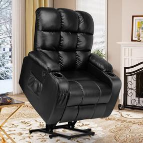 img 4 attached to YITAHOME Power Lift Recliner Chair, Electric Sofa For Elderly PU Leather Single Modern Sofa Chair Home Theater Seating With Cup Holders And Side Pockets For Living Room（Black