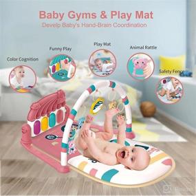 img 2 attached to 🎀 Pink Baby Play Mat Baby Gym, Tummy Time Baby Activity Gym Mat with 5 Infant Learning Sensory Toys, Music and Lights - Boy & Girl Gifts for Newborn Baby 0-12 Months