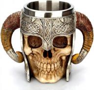 viking skull mug - stainless steel drinking cup with skeleton resin design, ideal for beer, coffee, tea, and halloween bar parties - unique tankard drinkware gift логотип