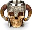 viking skull mug - stainless steel drinking cup with skeleton resin design, ideal for beer, coffee, tea, and halloween bar parties - unique tankard drinkware gift logo