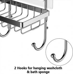 img 1 attached to Настенное мыльнице-держатель для губки с крючками, 2 шт. - крепится на клей из нержавеющей стали, надежная от ржавчины, не требует сверления для душевой, ванной или кухни