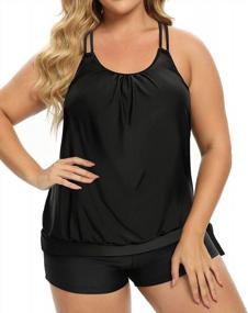 img 4 attached to Plus Size Tankini Swimsuit With Tummy Control And Boy Shorts - Blouson Top From Holipick For Women