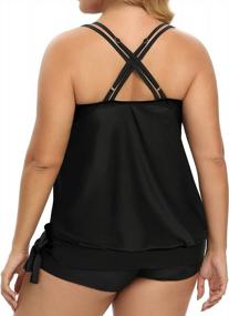 img 1 attached to Plus Size Tankini Swimsuit With Tummy Control And Boy Shorts - Blouson Top From Holipick For Women