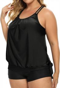 img 2 attached to Plus Size Tankini Swimsuit With Tummy Control And Boy Shorts - Blouson Top From Holipick For Women