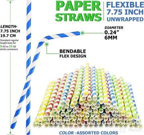 img 3 attached to 🥤 Flexible Paper Drinking Straws - 250 Count - 7.75'' Long - 0.24'' diameter - Assorted Striped Colors - 100% Biodegradable