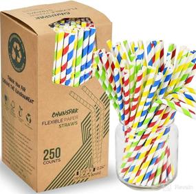 img 4 attached to 🥤 Flexible Paper Drinking Straws - 250 Count - 7.75'' Long - 0.24'' diameter - Assorted Striped Colors - 100% Biodegradable