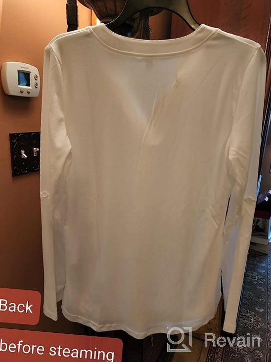 img 1 attached to Women'S Roll-Up 3/4 Sleeve V Neck Pleated Tunic Top Business Casual Loose Work Blouse review by Faten Teller