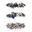 3 pack vintage rhinestone hair barrettes for women - flower butterfly french clip faux crystal hair clips in black & navy blue logo