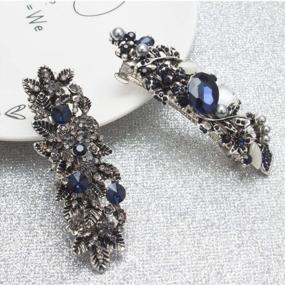 img 2 attached to 3 Pack Vintage Rhinestone Hair Barrettes For Women - Flower Butterfly French Clip Faux Crystal Hair Clips In Black & Navy Blue
