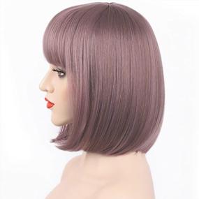 img 1 attached to Bob Wig With Bangs - 12 Inch Purple Wig For Women, Natural Looking Short Wigs With Bangs, Super Cute Bob Wig Easy To Put, Colorful Synthetic Wig For Daily Use, Parties, Cosplay, Halloween(Taro Purple)