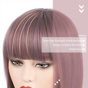 img 3 attached to Bob Wig With Bangs - 12 Inch Purple Wig For Women, Natural Looking Short Wigs With Bangs, Super Cute Bob Wig Easy To Put, Colorful Synthetic Wig For Daily Use, Parties, Cosplay, Halloween(Taro Purple)