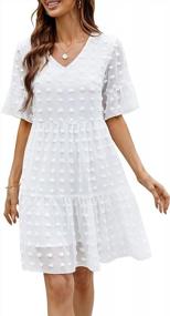 img 4 attached to Swiss Dot Chiffon Summer Dress For Women - Casual Short Sleeve Ruffle Babydoll Tiered Loose Mini Dress, Perfect For Flowy Outfits 859