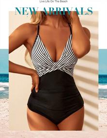 img 3 attached to Women'S Tummy Control V Neck Monokini Swimsuit With Front Cross Cutout