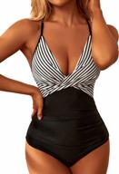 women's tummy control v neck monokini swimsuit with front cross cutout logo