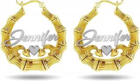 img 3 attached to Create Your Own Style With Personalized Sterling Silver Two-Tone Bamboo Name Hoop Earrings For Women And Teens