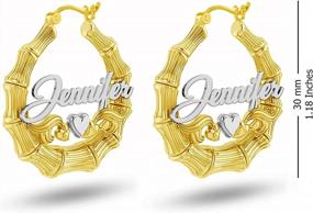 img 2 attached to Create Your Own Style With Personalized Sterling Silver Two-Tone Bamboo Name Hoop Earrings For Women And Teens