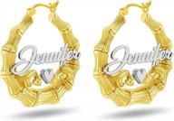 create your own style with personalized sterling silver two-tone bamboo name hoop earrings for women and teens logo