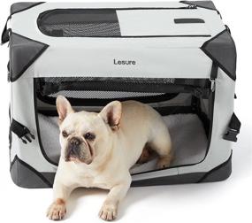 img 4 attached to 🐶 Lesure Collapsible Dog Crate: Portable Travel Kennel for Small Dogs, 4-Door Pet Crate with Durable Mesh Windows - Indoor & Outdoor Use (Light Gray)