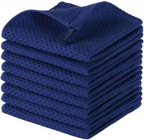img 4 attached to Ultra Soft And Absorbent Cotton Dish Cloths For Quick Drying - 8-Pack Navy Blue Waffle Weave Towels By Joybest