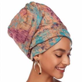 img 4 attached to African Head Wrap Tie-Dye Turbanista Scarf For Women - Stretchy Soft Long Hair Band Wraps By VVolf
