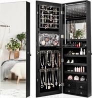 charmaid led strip jewelry armoire: full length mirror, wall/door mounted organizer with flip-over tray, 4 drawers, and large storage cabinet in black logo