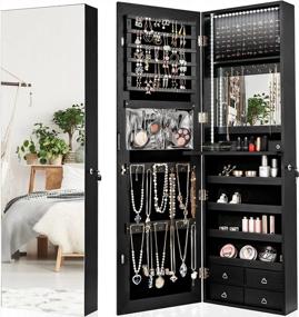 img 4 attached to CHARMAID LED Strip Jewelry Armoire: Full Length Mirror, Wall/Door Mounted Organizer With Flip-Over Tray, 4 Drawers, And Large Storage Cabinet In Black
