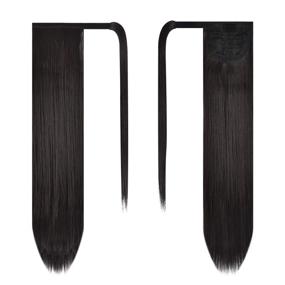 img 3 attached to BARSDAR 26 Inch Ponytail Extension Long Straight Wrap Around Clip In Synthetic Fiber Hair For Women - Darkest Brown