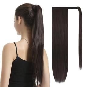 img 4 attached to BARSDAR 26 Inch Ponytail Extension Long Straight Wrap Around Clip In Synthetic Fiber Hair For Women - Darkest Brown