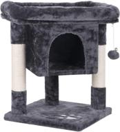 grey cat tree with sisal scratching posts, plush perch, and playhouse - bewishome small cat condo furniture for kittens and cats - kitty activity center and bed with tower design логотип