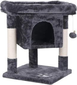 img 4 attached to Grey Cat Tree With Sisal Scratching Posts, Plush Perch, And Playhouse - BEWISHOME Small Cat Condo Furniture For Kittens And Cats - Kitty Activity Center And Bed With Tower Design