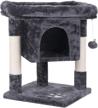 grey cat tree with sisal scratching posts, plush perch, and playhouse - bewishome small cat condo furniture for kittens and cats - kitty activity center and bed with tower design logo